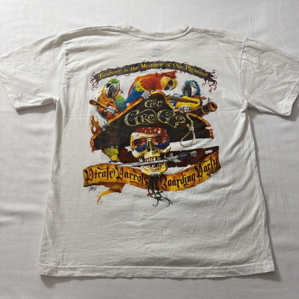 VTG Men's Large Amazing Goin Coastal Illustrated Escapes T Shirt Pirate Parrots